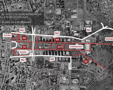 Vias N1 e S1 da Esplanada estão interditadas da Rodoviária do Plano Piloto até acesso à L4 norte e sul. Foto: Arte/TV Globo