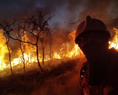 Incêndio: o trabalho de combate às chamas durou cerca de cinco horas, sendo concluído por volta de 20h. Foto: Divulgação/CBMDF