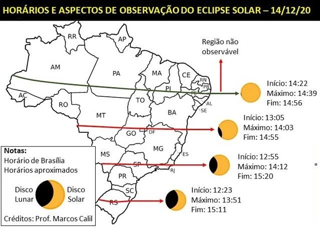 Mapa do eclipse solar no Brasil