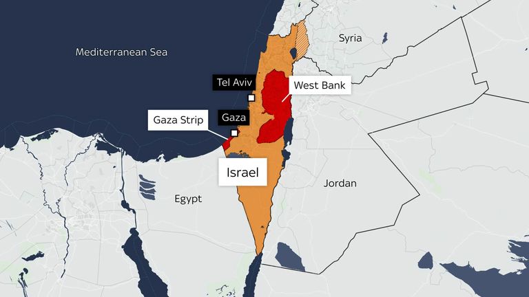 Mapa de Israel e Gaza