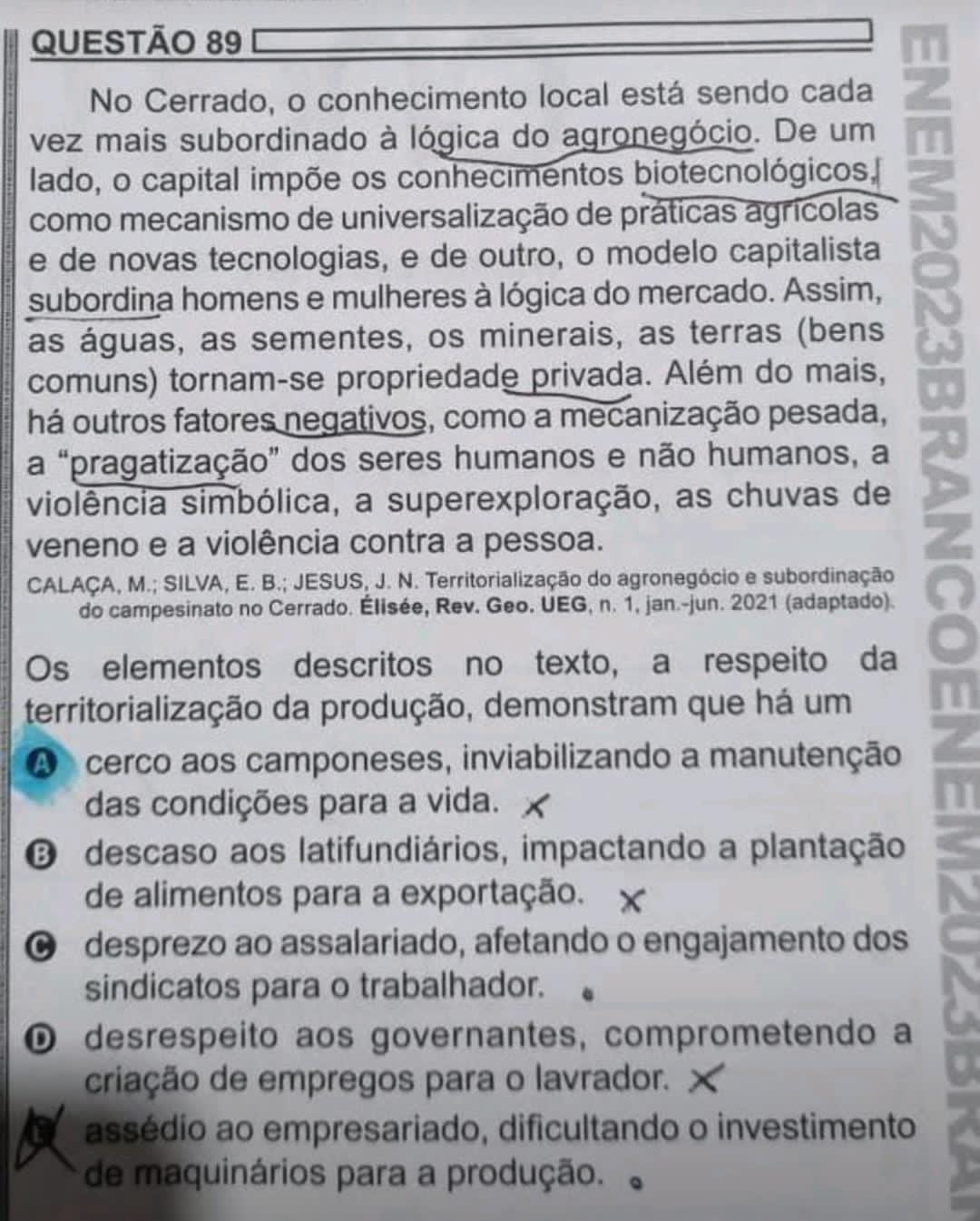 Questões do Enem criticam agronegócio